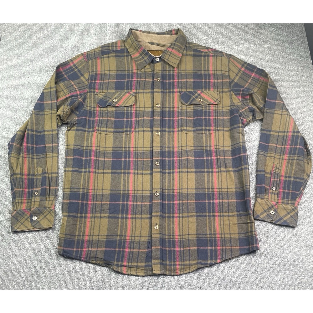 Venado Flannel Shirt Mens XL Olive Green Plaid Long‎ Sleeve Button Down Cotton